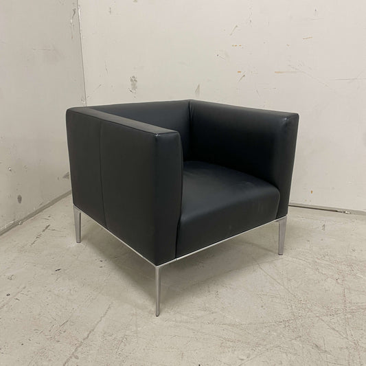 Walter Knoll Jaan Sessel aus schwarzem Leder mit silbernem Gestell, modernes Design