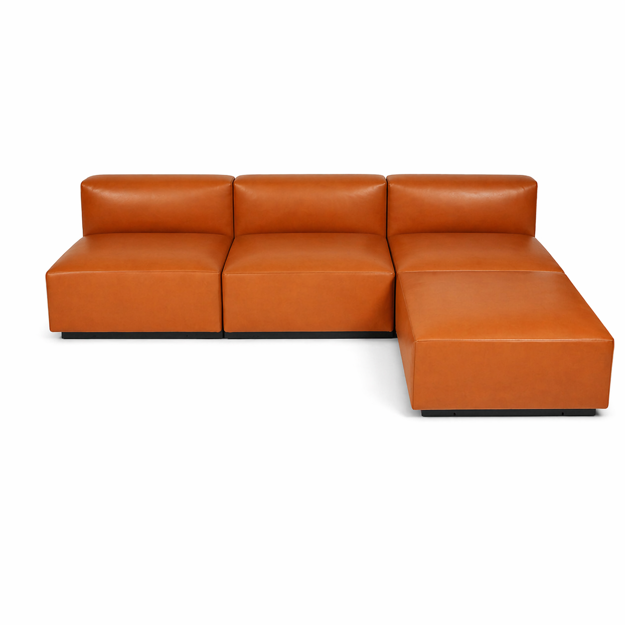 Walter Knoll Living Landscape 730 Sofa Set 1, cognac leather modular sofa with ottoman.