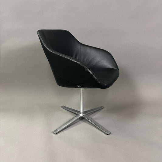Walter Knoll Turtle Chair schwarzer Lederstuhl mit Aluminiumgestell matt und Kunststofffuß