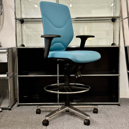 Wilkhahn In 284/1 Counterstuhl ergonomic blue swivel office chair with elevated seat and armrests