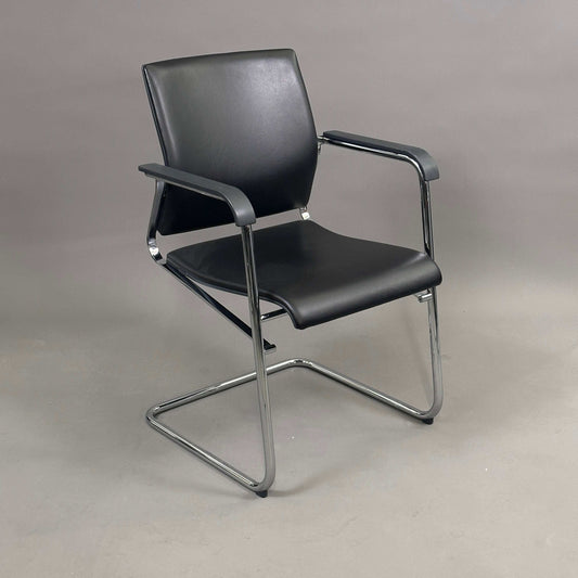 Wilkhahn Sito chair with black leather seat and chrome frame