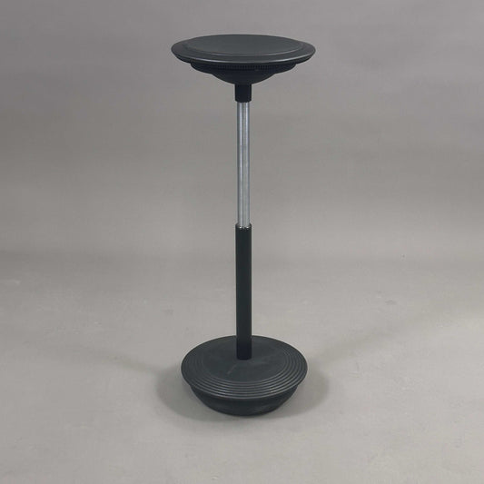Wilkhahn Stehhilfe adjustable black leather seat stool with elastomer base and quartz sand filling
