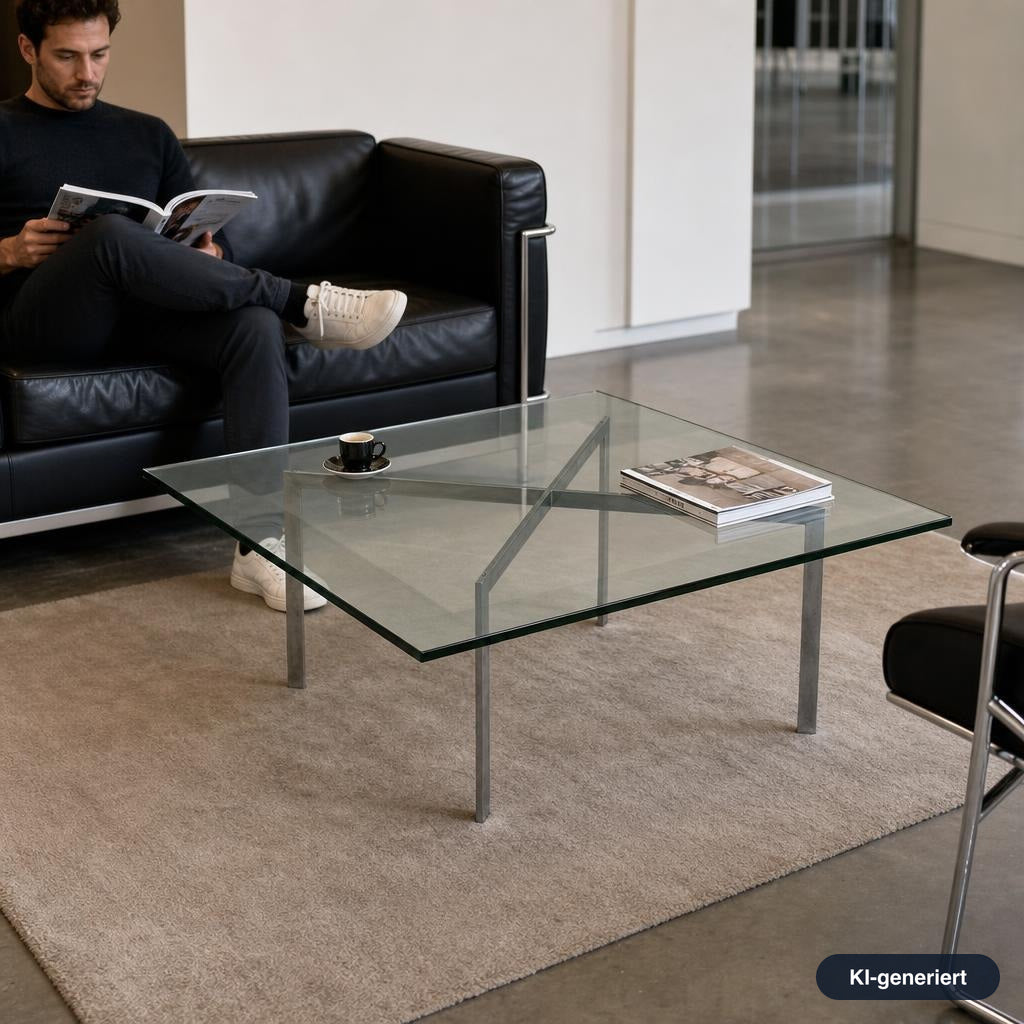 Knoll International Barcelona Couchtisch (neue Glasplatte)