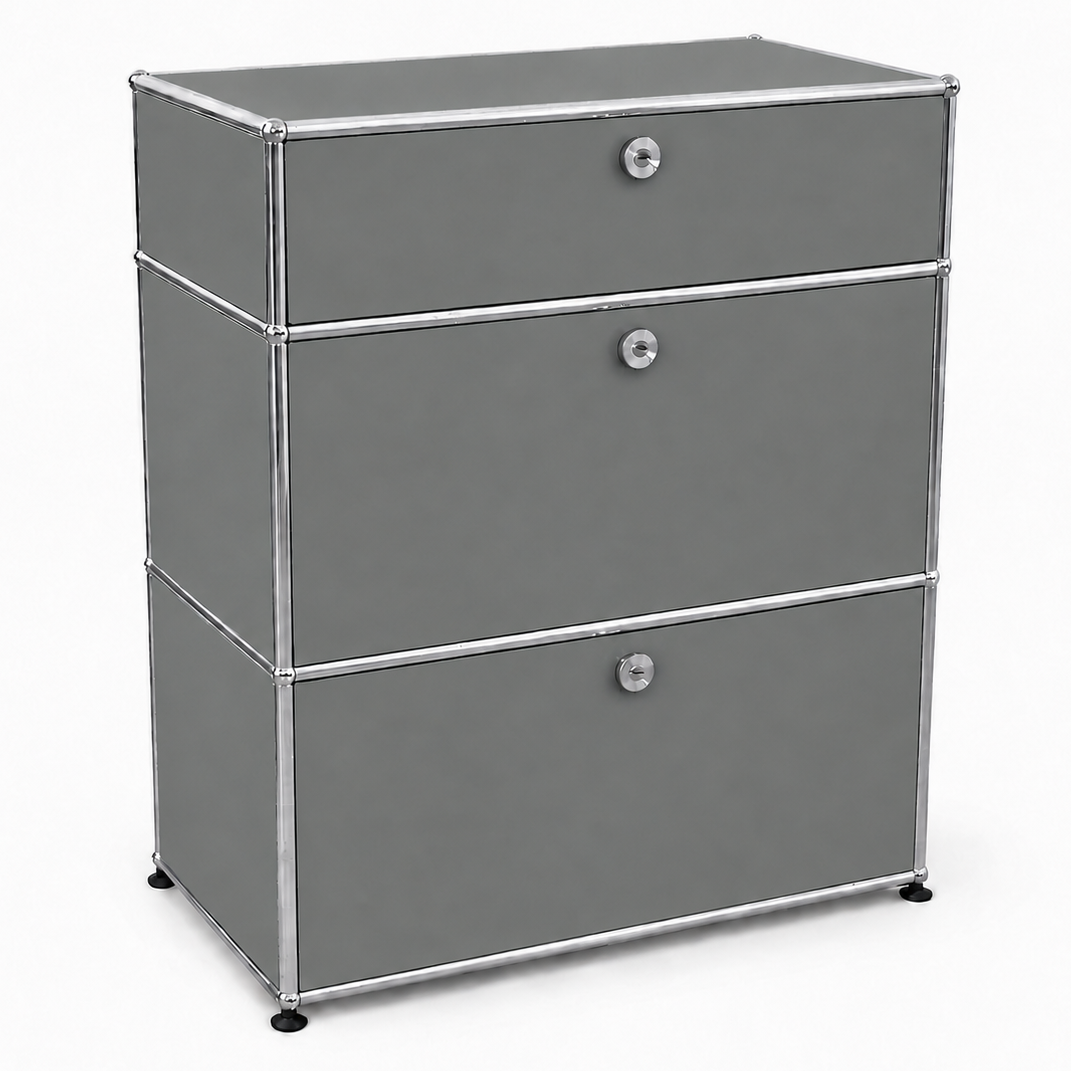 USM Haller Highboard 1x3 mittelgrau Klappen + Auszug