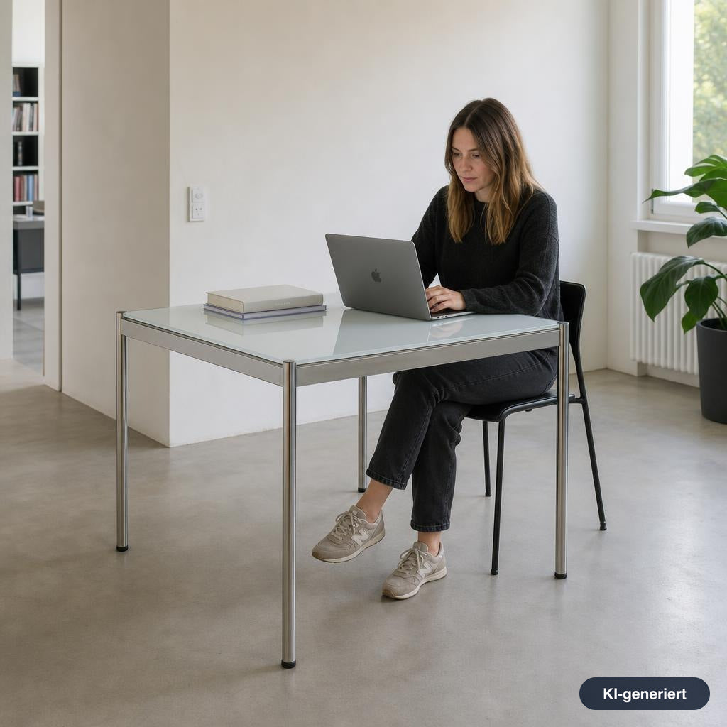 USM Haller Tisch 100x100cm Glas weiß unterlackiert