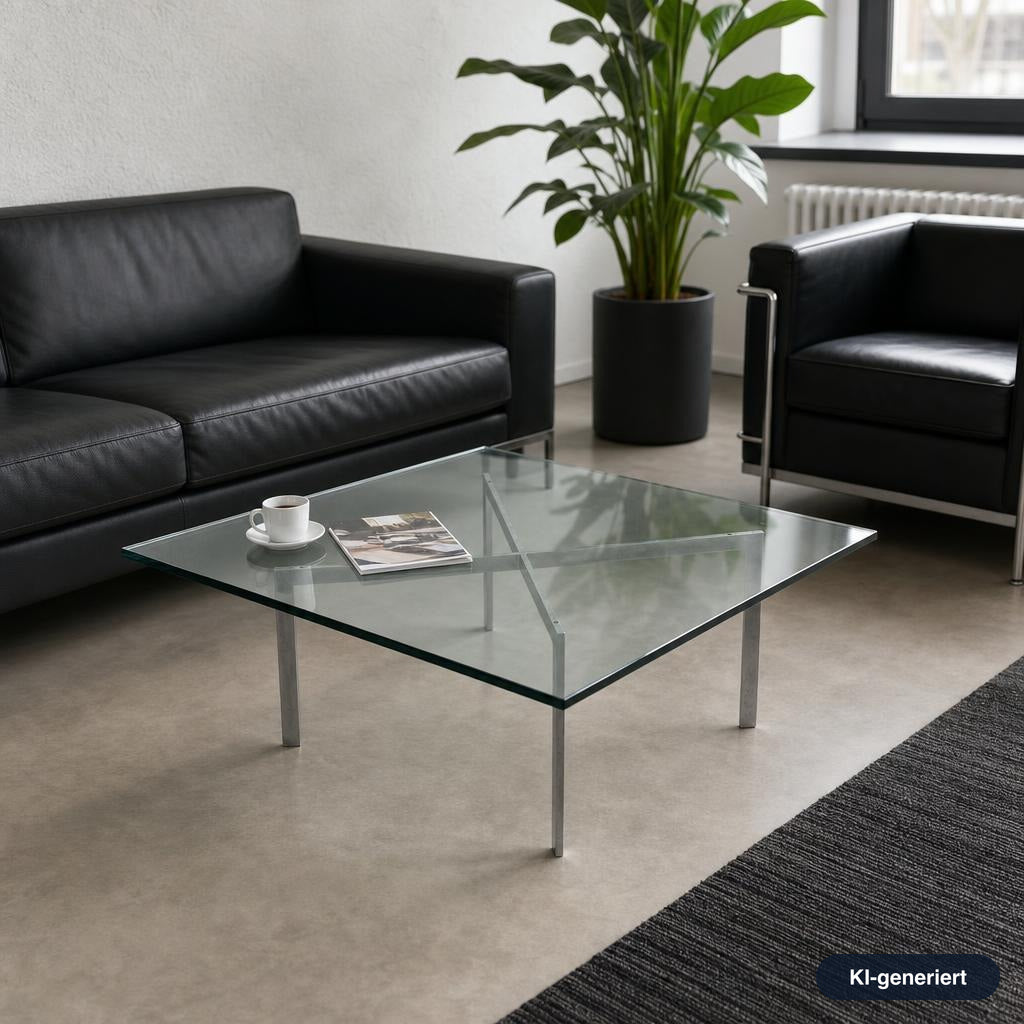 Knoll International Barcelona Couchtisch (neue Glasplatte) klein