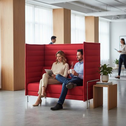 FLEX Büromöbel Vitra Alcove Highback 2-Sitzer Sofa in Rot mit Stahlrohrgestell