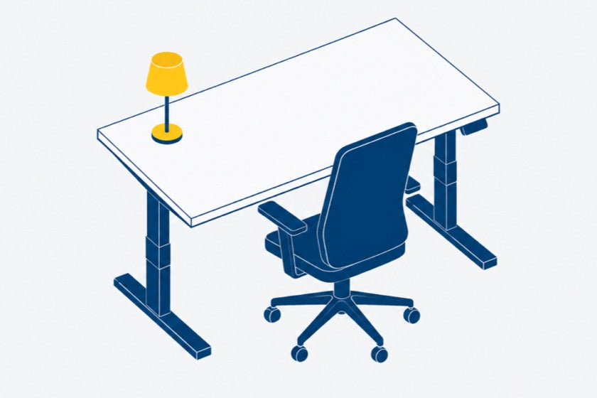 Illustration eines Schreibtischs mit Bürostuhl